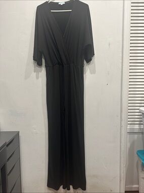 Veronica M Jumpsuit short sleeve black size large wide leg 70s classic